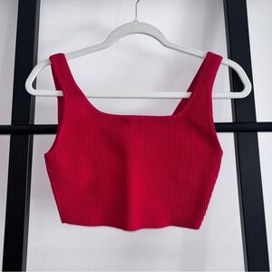 Babaton Sculpt Knit Squareneck Cropped Tank, Size Medium, Red